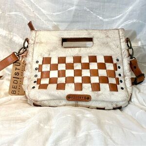 BED|STU White & Tan Woven Leather Crossbody Satchel